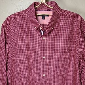 Banana Republic Red Non-iron Tailored Slim Fit Gingham Long Sleeve Shirt Large